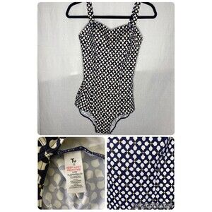 Tu Swimsuit Size US 8 10 Navy Yellow Lightly Padded Bust Adjustable Straps UK 12